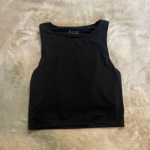 aerie Black Cropped Tank Top - Ribbed Studio Crop